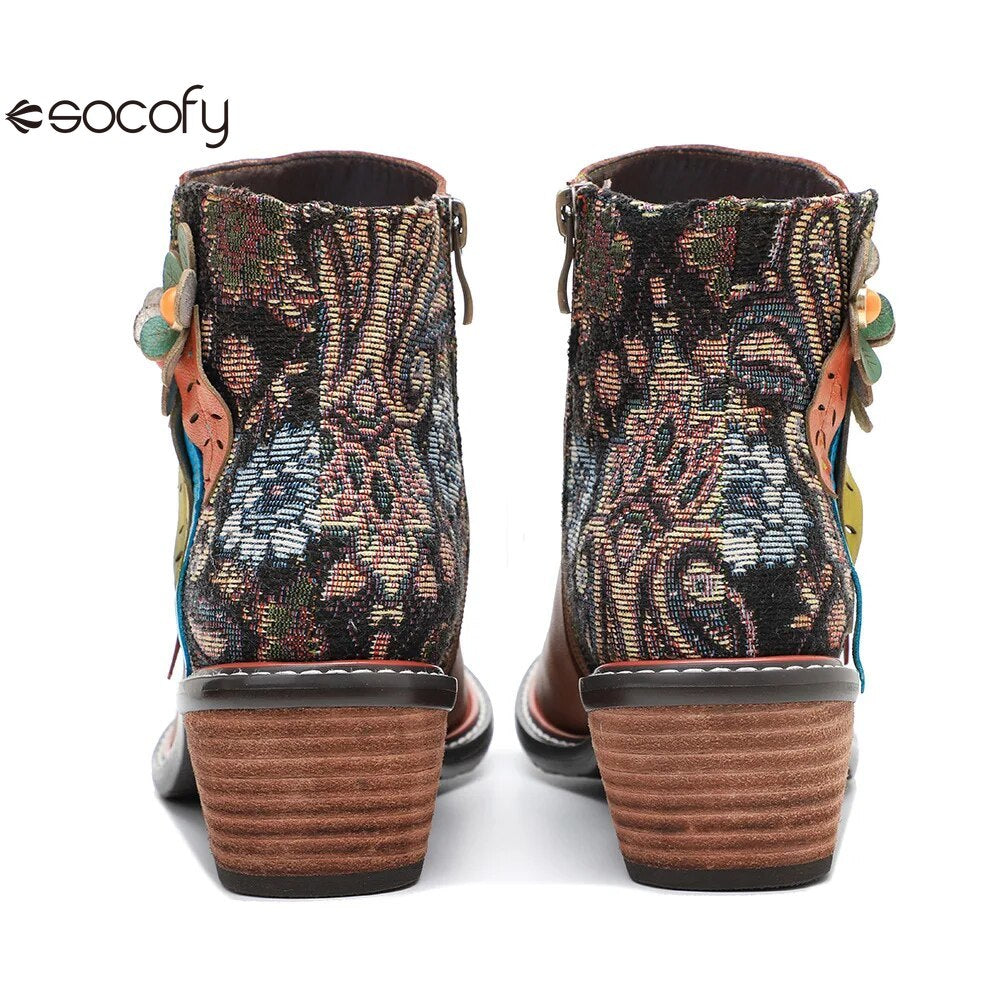 SOCOFY Winter New Round Toe Patchwork Handmade Ankle Boots