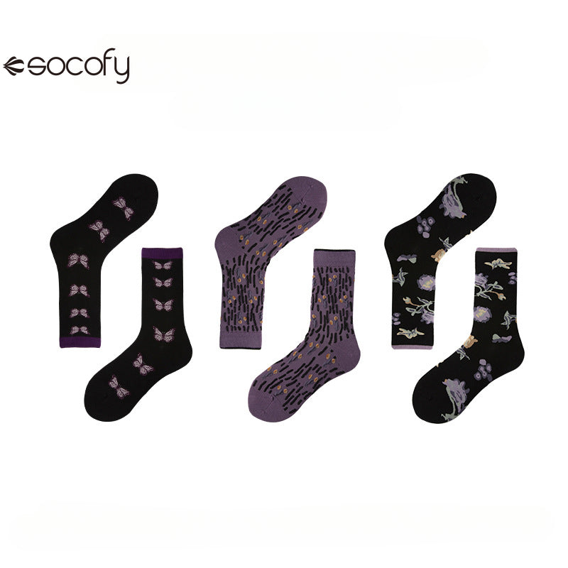 Socofy Vintage mid-calf socks for women combed cotton fashion socks