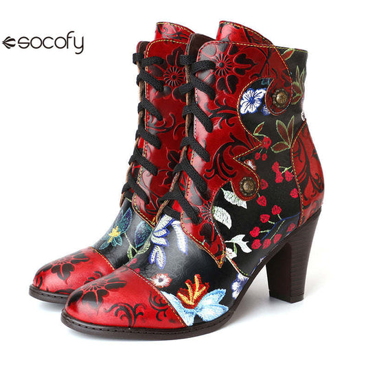 Socofy Vicconfy Pointed Toe Leather Vintage Tall Women's Boots 790