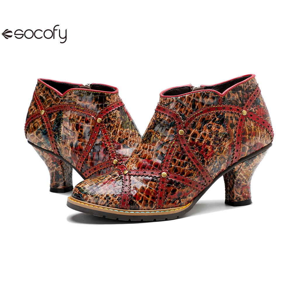 Socofy Vicconfy Handmade Studded Patchwork Heels