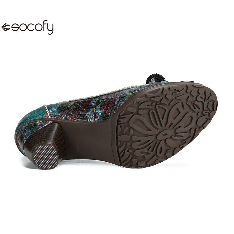 Socofy Vicconfy Genuine Leather Bow High Heels Shoes