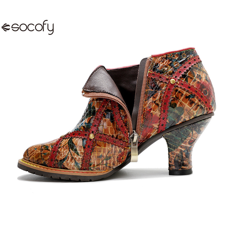 Socofy Vicconfy Handmade Studded Patchwork Heels