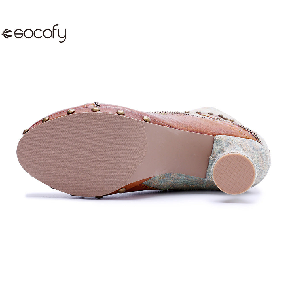 Socofy Vicconfy Retro Handmade Pachwork Fashionable Ankle Boots