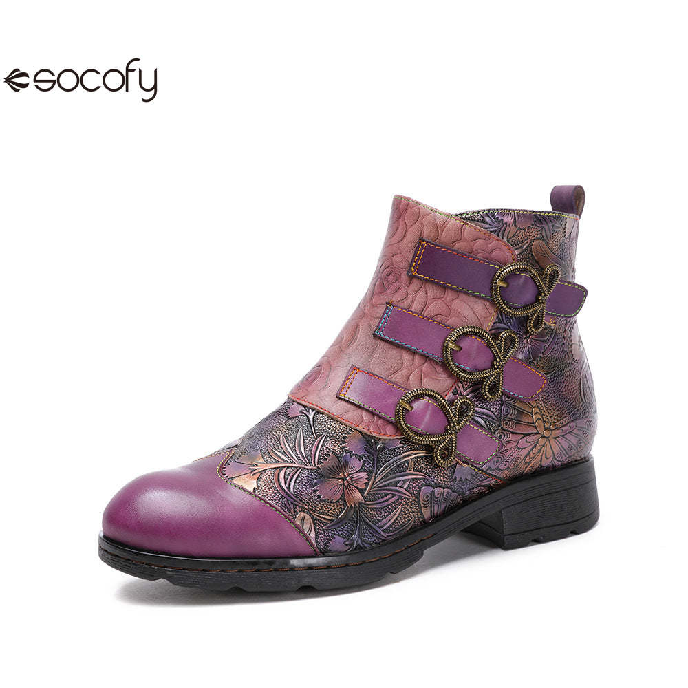 Socofy  autumn and winter retro fashion women's boots flat short boots