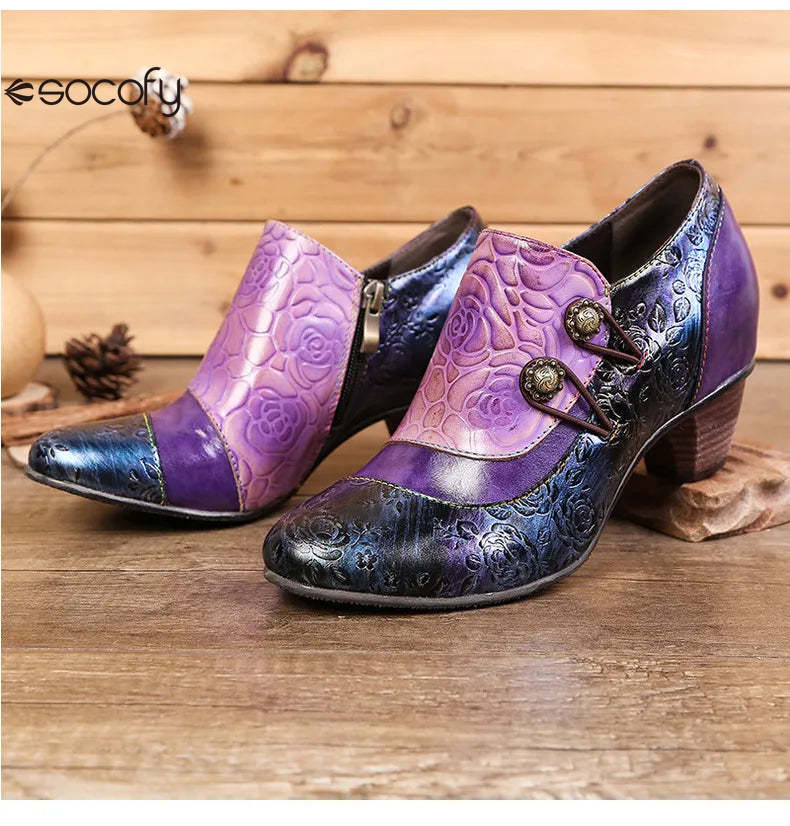 SOCOFY Genuine Leather Ethnic Style Pumps