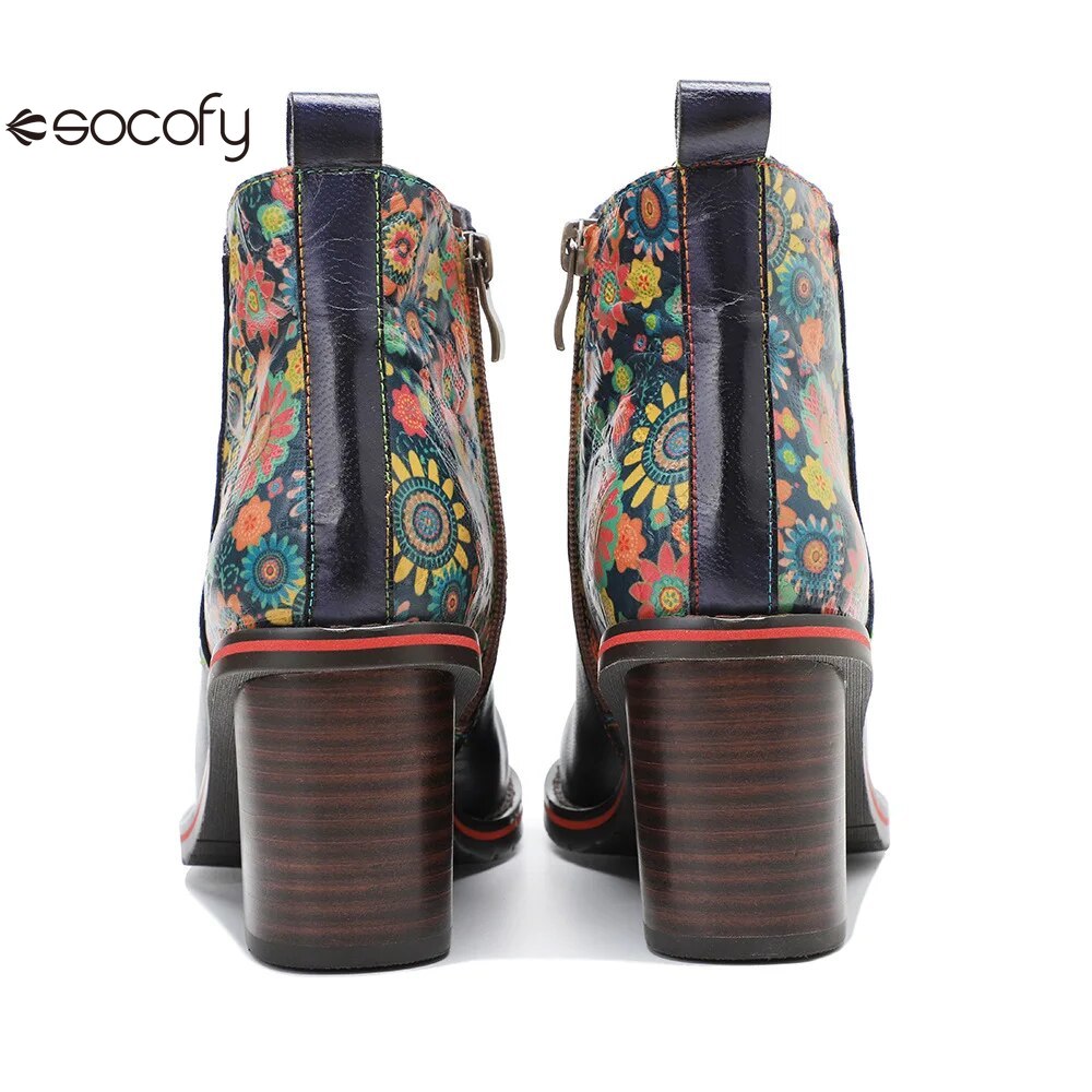 SOCOFY Genuine Leather Winter New Round Toe Patchwork Handmade Ankle Boots