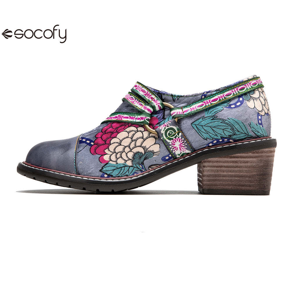 Socofy Leather Patchwork Vintage Graffiti Oxfords Brogues