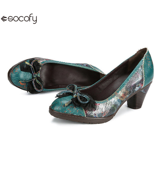 Socofy Vicconfy Genuine Leather Bow High Heels Shoes 790