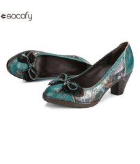 Socofy Vicconfy Genuine Leather Bow High Heels Shoes