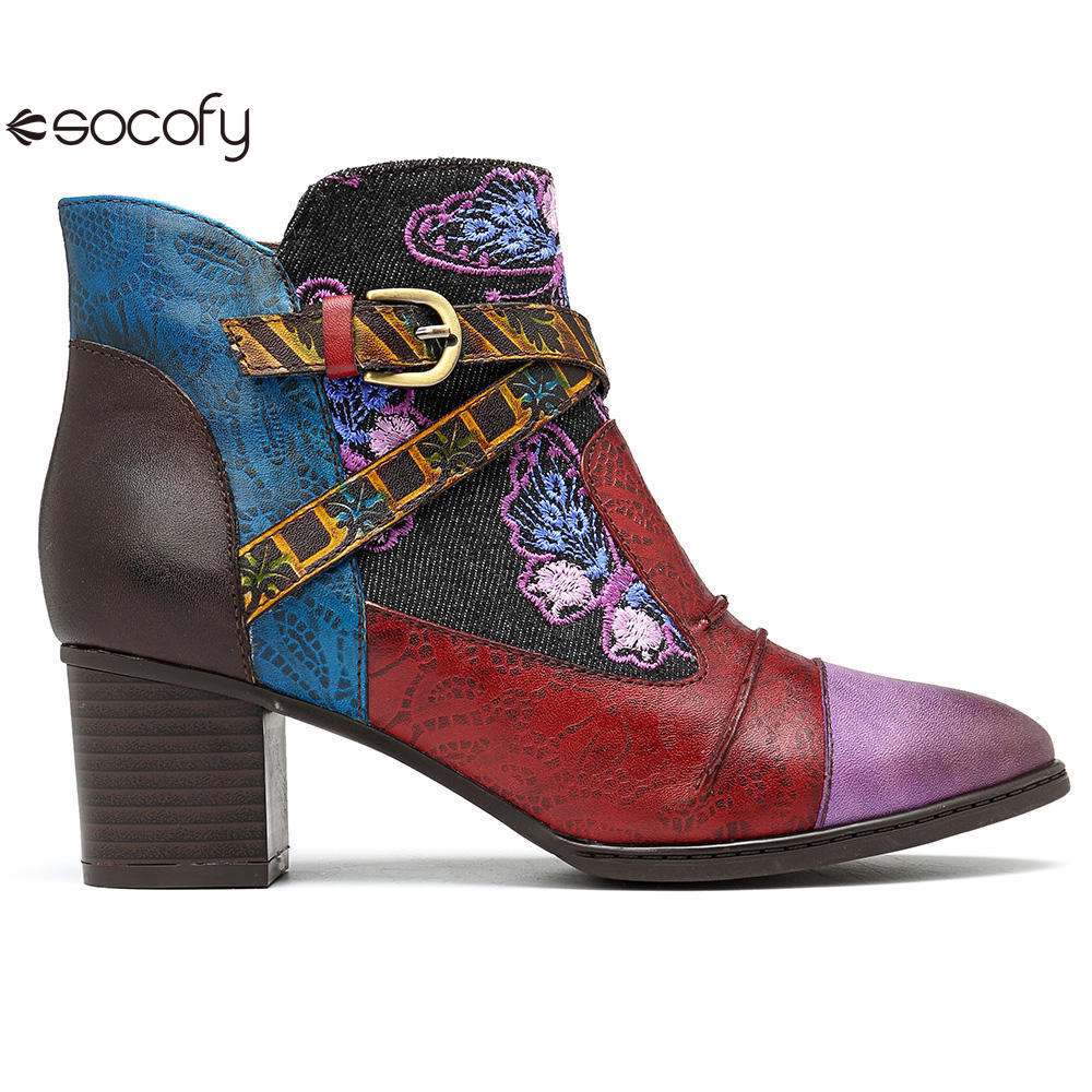 Socofy Vicconfy Patchwork Ethnic Butterfly Women's Boots