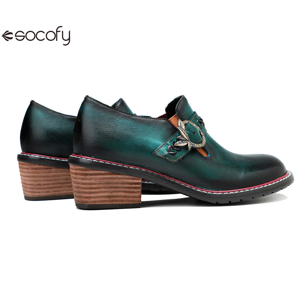 Socofy Genuine Leather Handmade Lace-Up hand-rubbed color Loafers