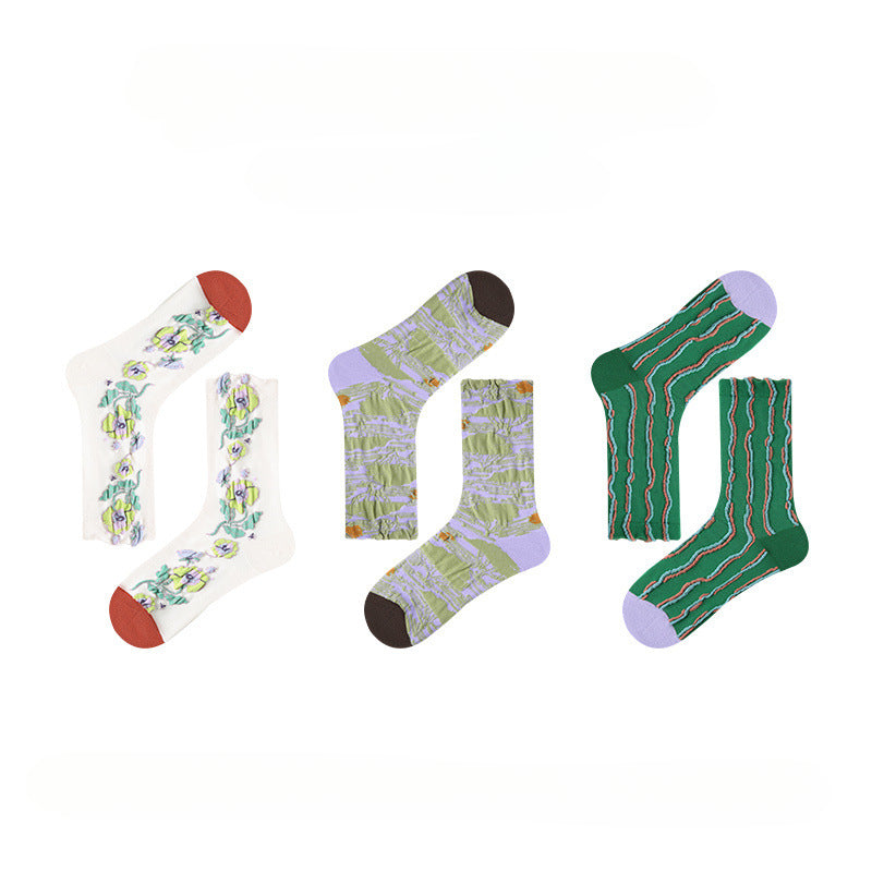 Socofy Vintage Style Mid-Calf Cotton Warm Socks 3 pairs