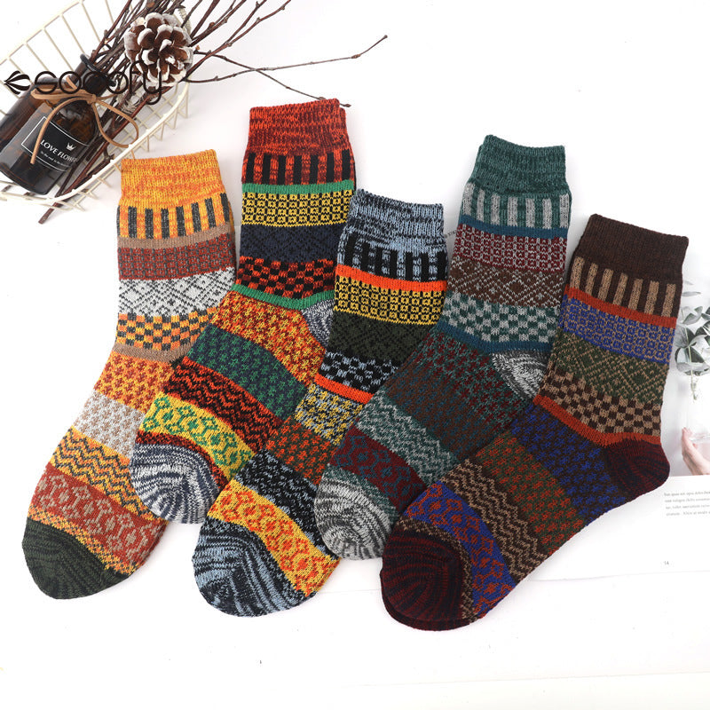 Socofy Vicconfy Thickened warm ethnic style retro wool socks