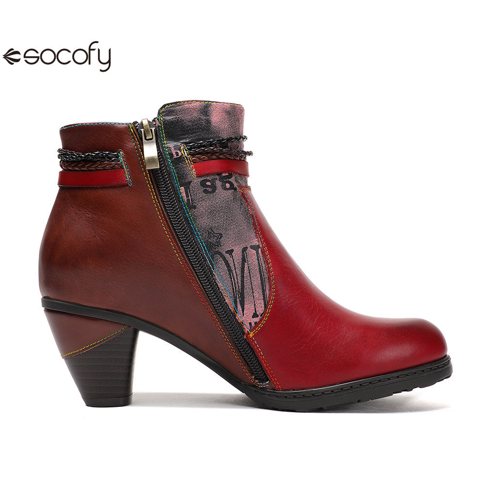 Socofy Vicconfy Head Cowhide Handmade Boots