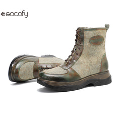 Socofy Vicconfy Genuine Leather Vintage Lace-Up Comfort Boots