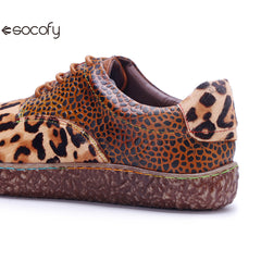 Socofy Vicconfy Genuine Leather Handmade Leopard Print Casual Comfort Loafers