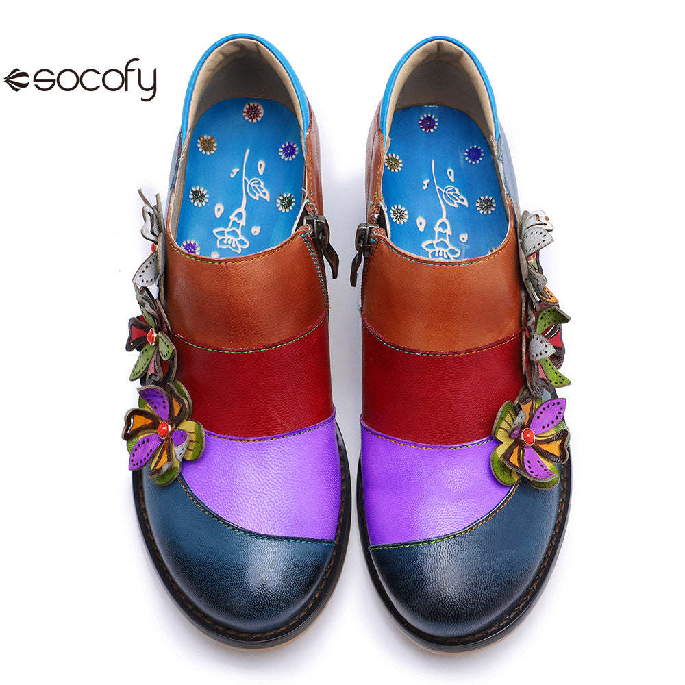 Socofy Vintage Comfort Brock Women's genuine Leather Flats Shoes