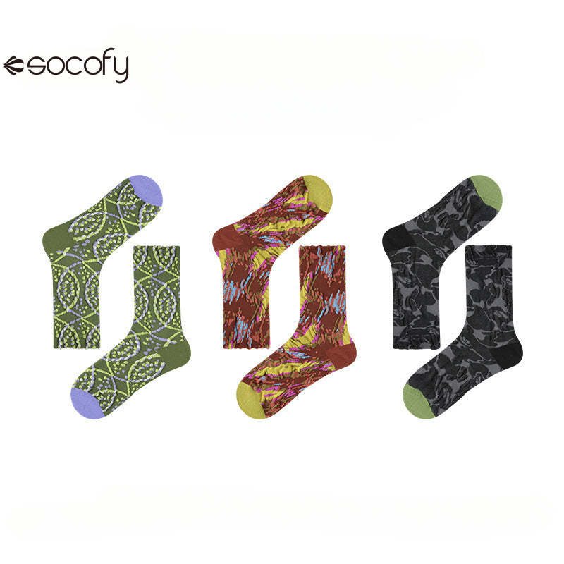 Socofy Vintage Style Mid-Calf Cotton Warm Socks 3 pairs