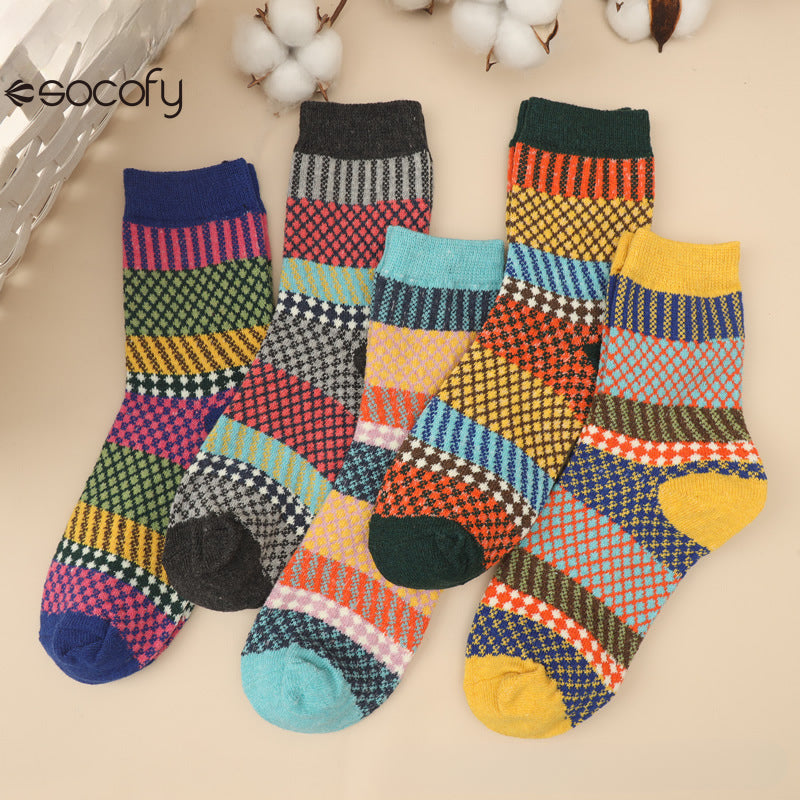 Socofy Vicconfy Thickened warm ethnic style retro wool socks