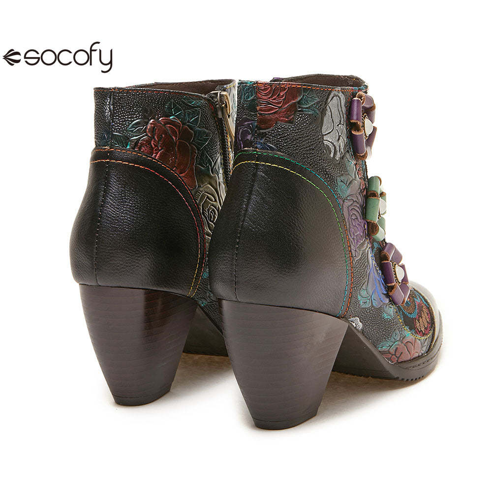 Socofy retro cowhide round toe heightening women's boots