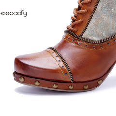 Socofy Vicconfy Retro Handmade Pachwork Fashionable Ankle Boots