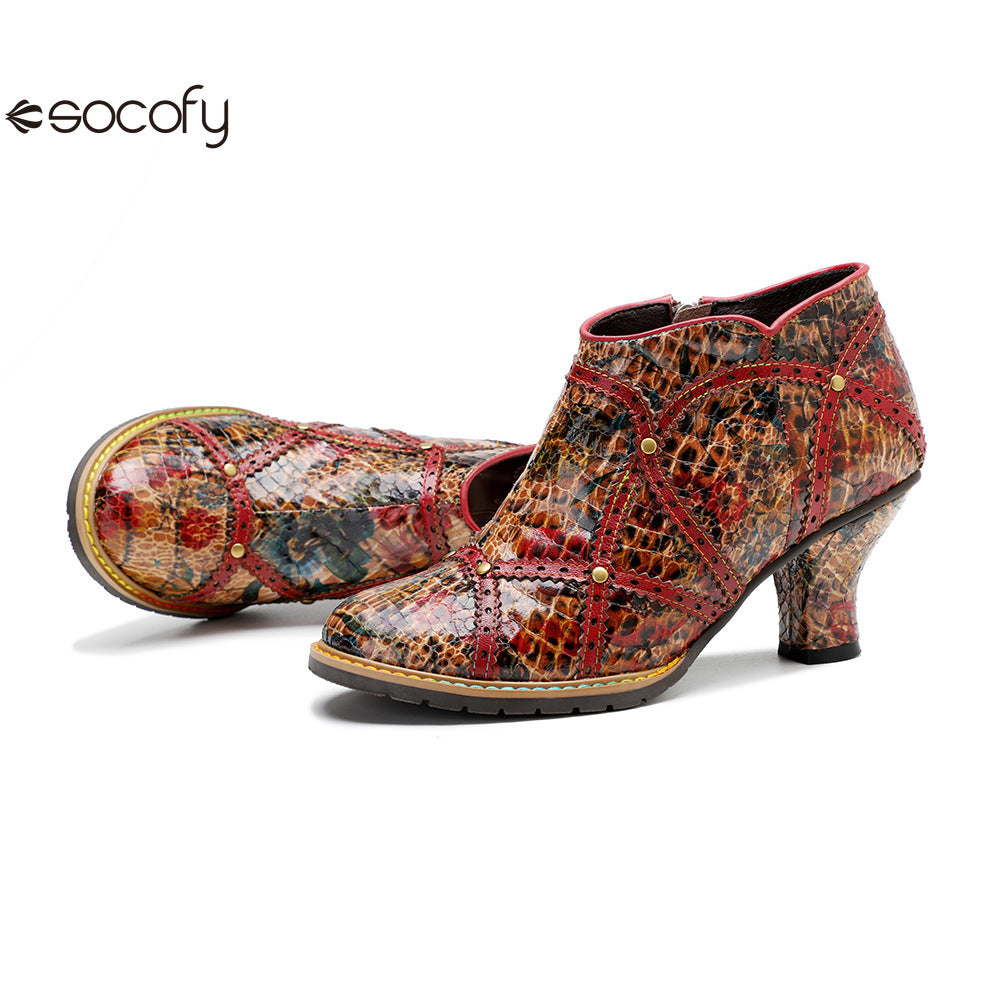 Socofy Vicconfy Handmade Studded Patchwork Heels