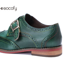 Socofy Handmade Leather Vintage Flat Loafers Shoes