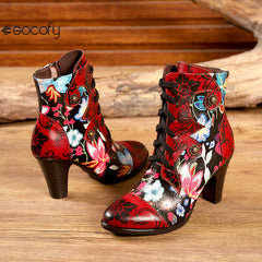 Socofy Vicconfy Pointed Toe Leather Vintage Tall Women's Boots