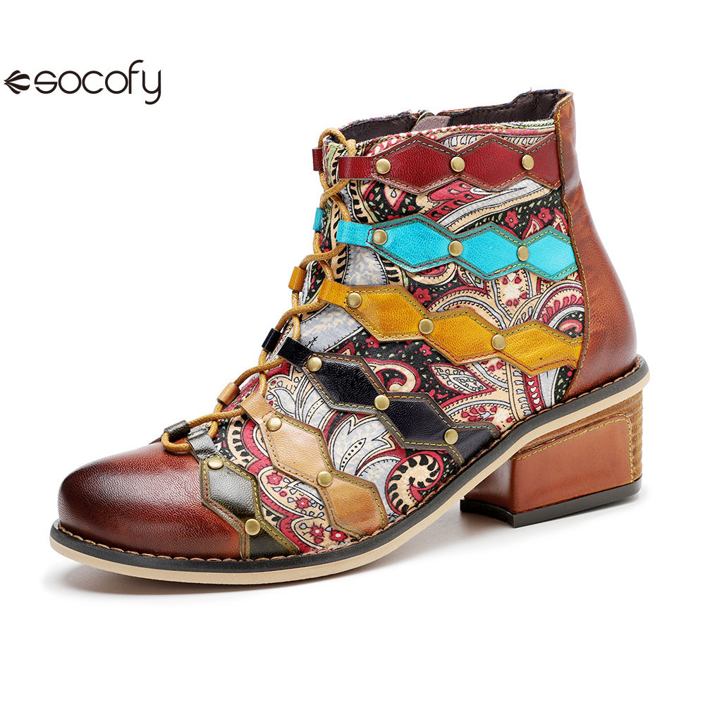 Socofy Vicconfy Vintage Handmade Romantic Exquisite Ankle Boots