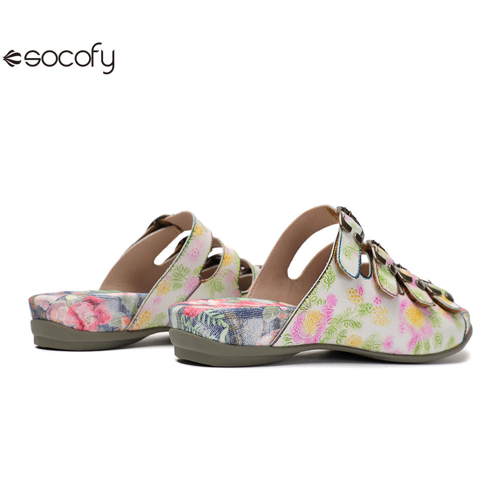 Socofy Vicconfy Summer Floral Leather Slippers