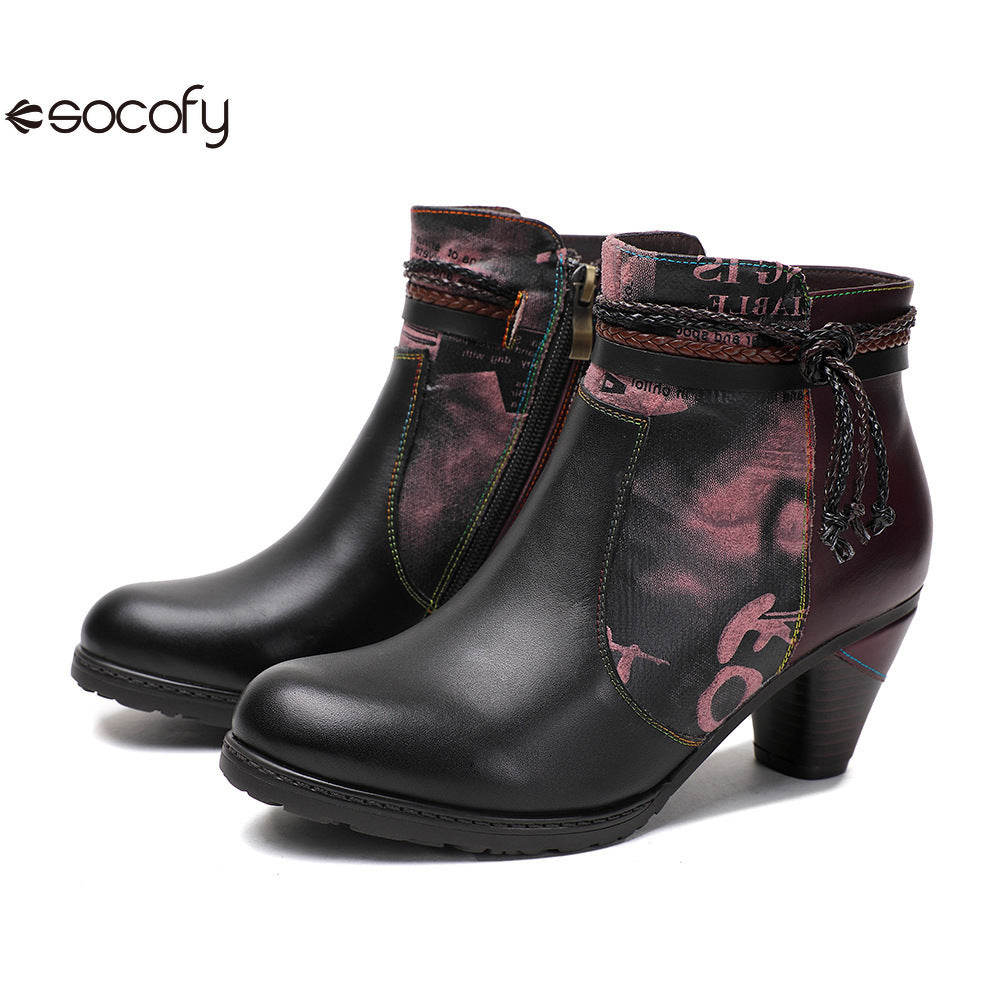 Socofy Vicconfy Head Cowhide Handmade Boots