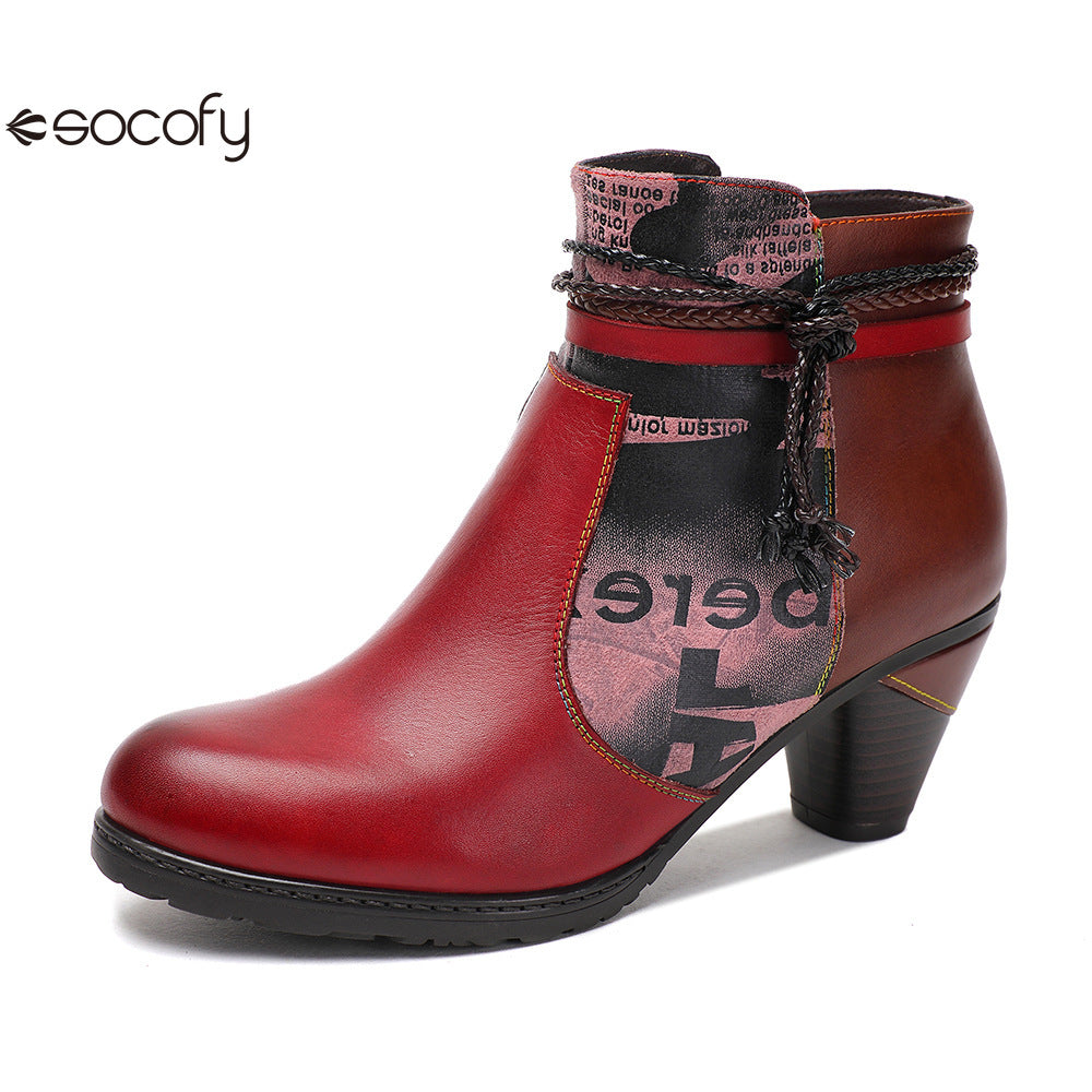 Socofy Vicconfy Head Cowhide Handmade Boots