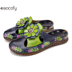 Socofy Flat Flower Daily Home Casual Back Heel Half Slippers Women