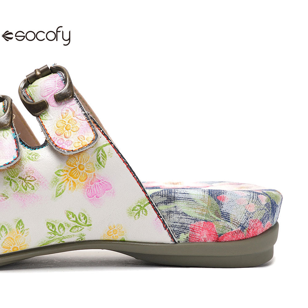 Socofy Vicconfy Summer Floral Leather Slippers