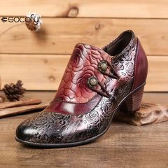 SOCOFY Genuine Leather Ethnic Style Pumps