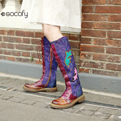 Socofy Vicconfy Locomotive Texture Dark Flower Women's Boots Flat Women's Boots