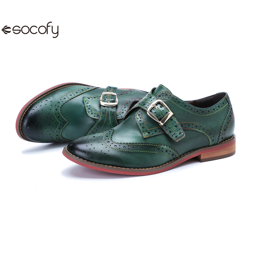 Socofy Handmade Leather Vintage Flat Loafers Shoes