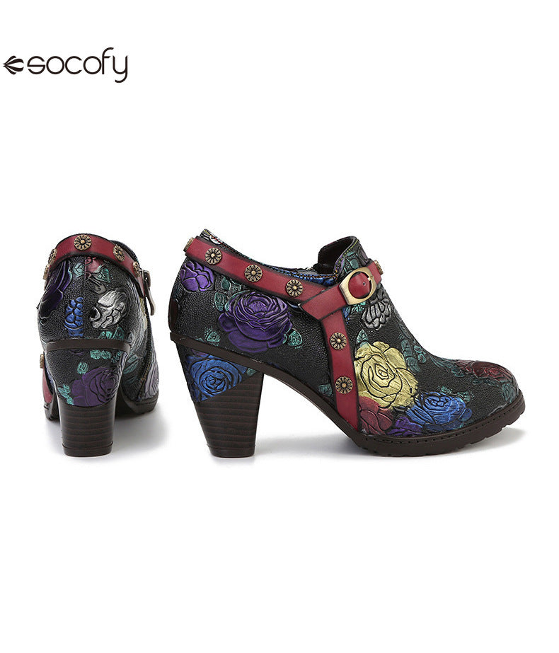 Socofy Vicconfy Heeled Women's Romantic Vintage Rose Single Shoes