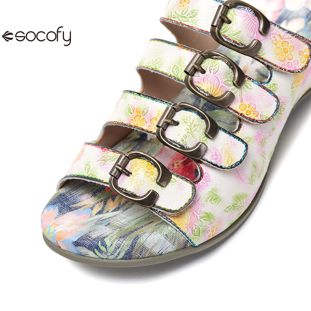 Socofy Vicconfy Summer Floral Leather Slippers