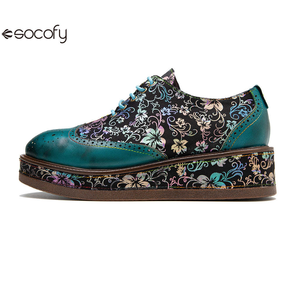 Socofy lace up deco casual shoes retro thick shoes Platform Flats