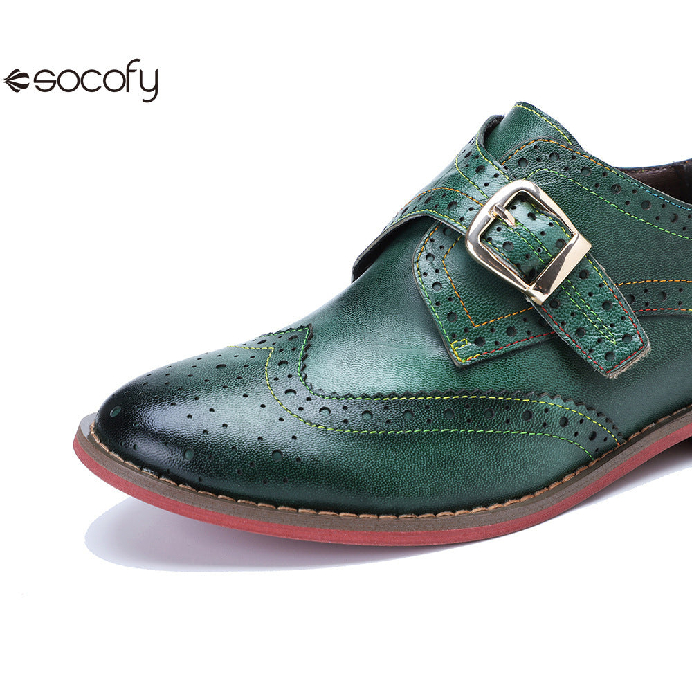 Socofy Handmade Leather Vintage Flat Loafers Shoes