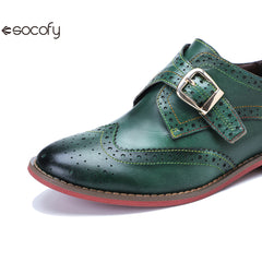 Socofy Handmade Leather Vintage Flat Loafers Shoes