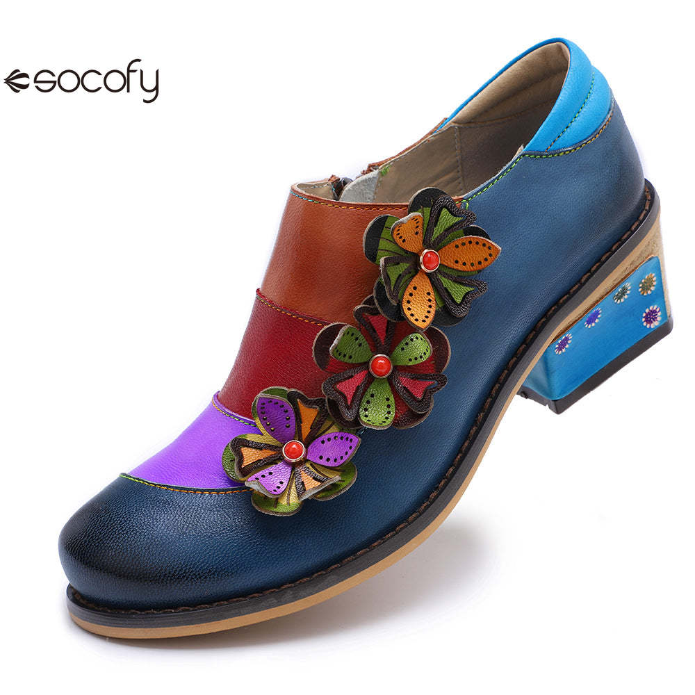 Socofy Vintage Comfort Brock Women's genuine Leather Flats Shoes