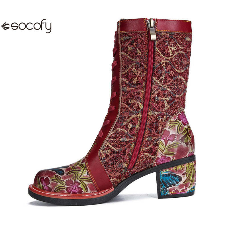 Socofy Vicconfy Leather Side Zipper Fashion VintageWomen's Boots