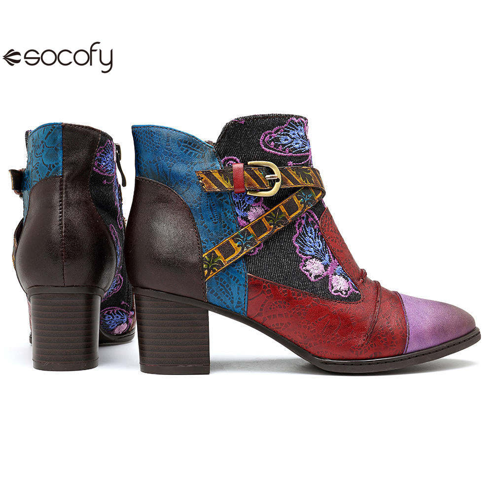 Socofy Vicconfy Patchwork Ethnic Butterfly Women's Boots