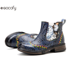 Socofy Vicconfy Genuine Leather Bohemian Women's Martin Boots Ethnic Vintage Short Boots