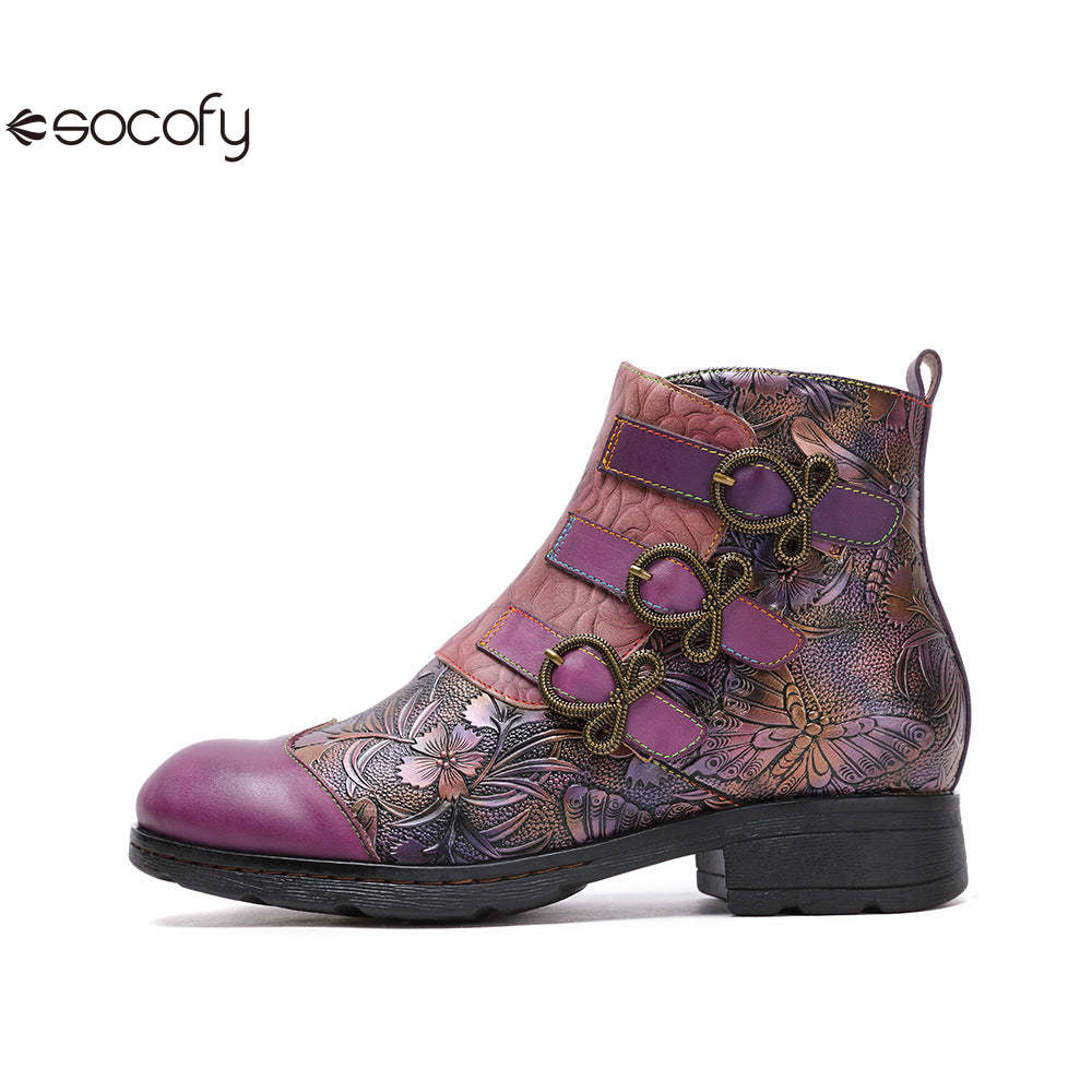 Socofy  autumn and winter retro fashion women's boots flat short boots