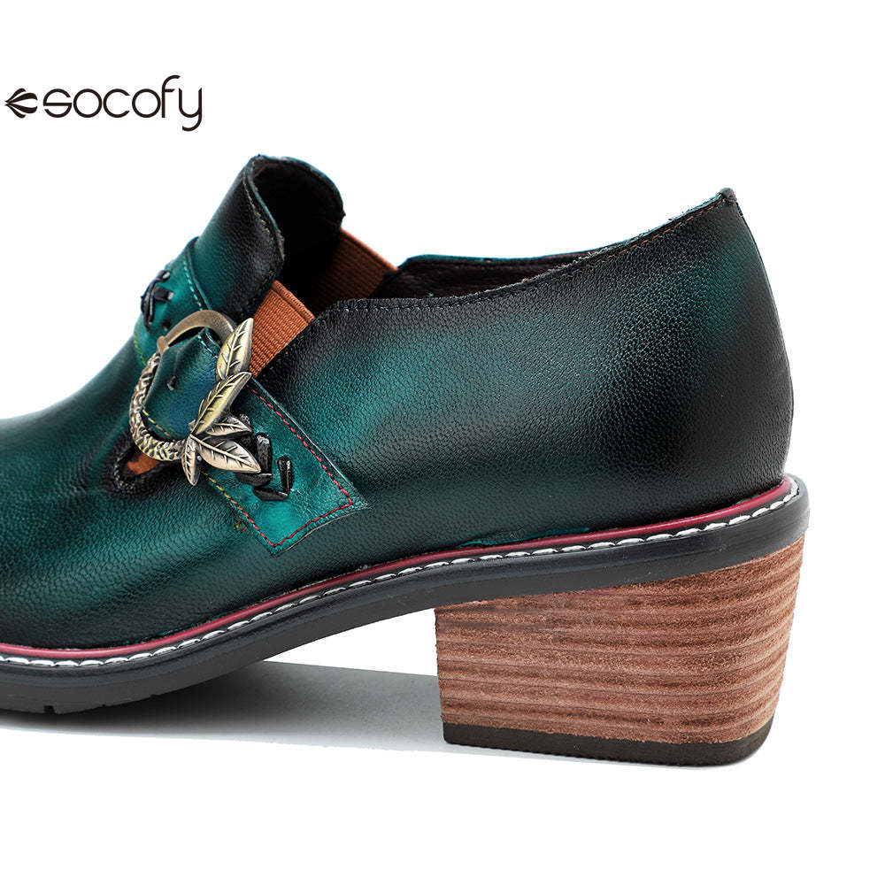 Socofy Genuine Leather Handmade Lace-Up hand-rubbed color Loafers