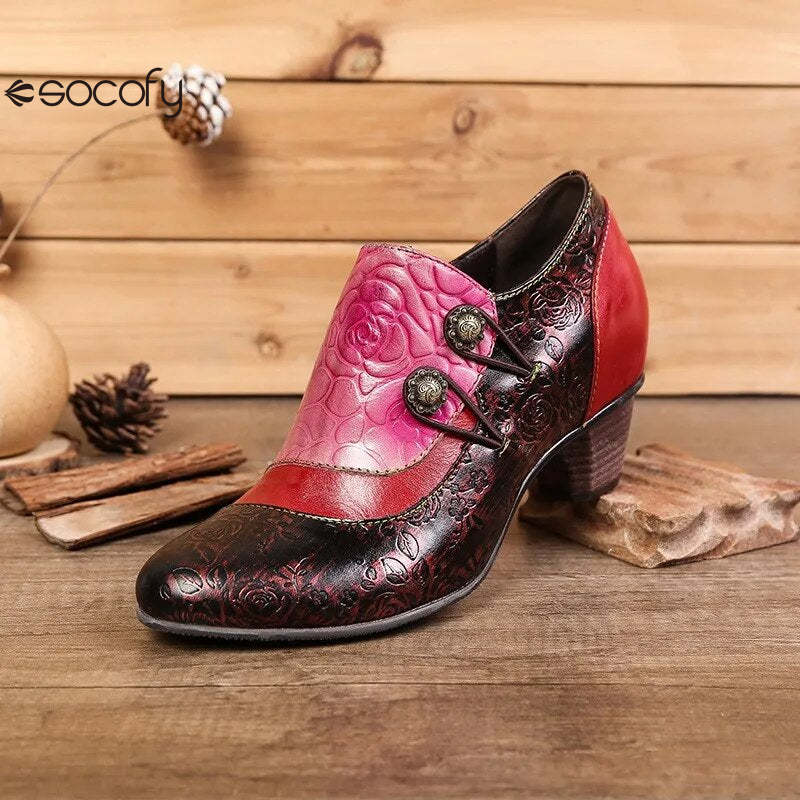 SOCOFY Genuine Leather Ethnic Style Pumps