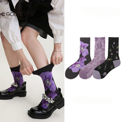 Socofy Vintage mid-calf socks for women combed cotton fashion socks